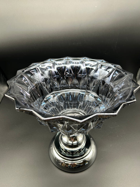 Blue glass fruit bowl